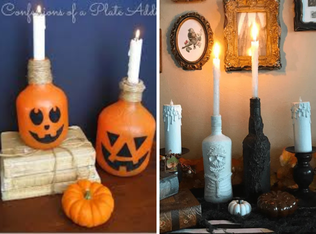 DIY Halloween Decorations: Upcycled Bottle Candle Holders